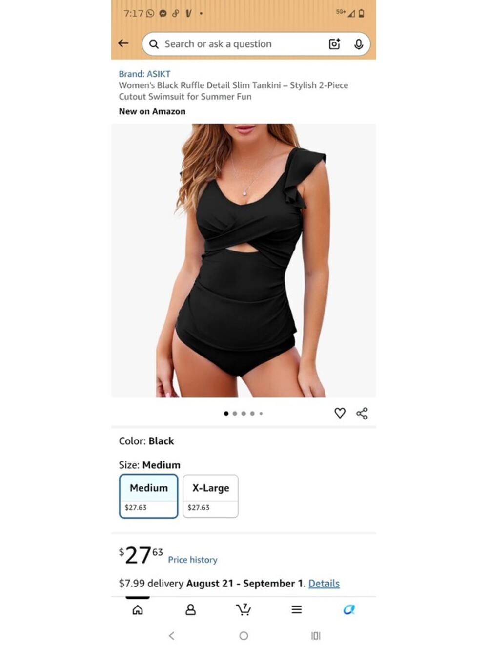 Women's Black Ruffle Detail Slim Tankini ]